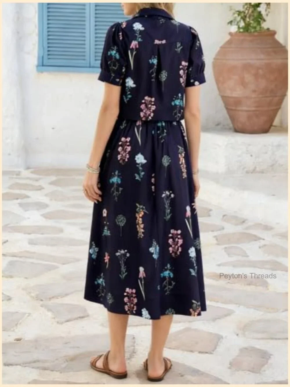 2 Piece Floral Skirt Set Puff Sleeve Blouse Elastic Waist Matching Set Outfit